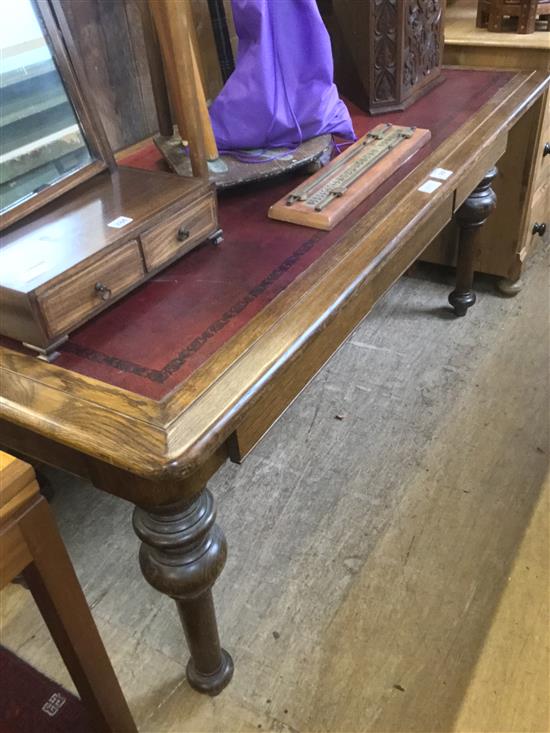 Leather top oak refectory table(-)